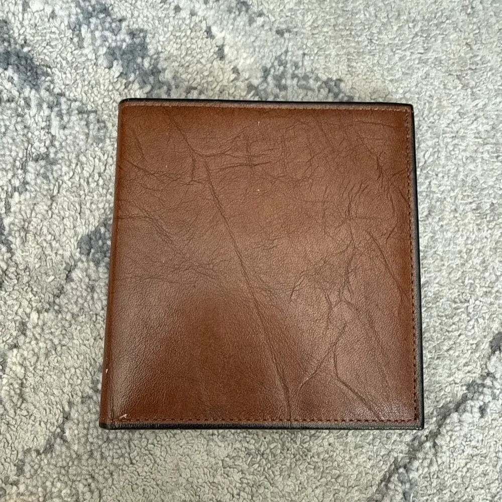 Vtg 1980s Amity Men's Cowhide Leather Bifold Wallet Textured Burgundy Retro Slim